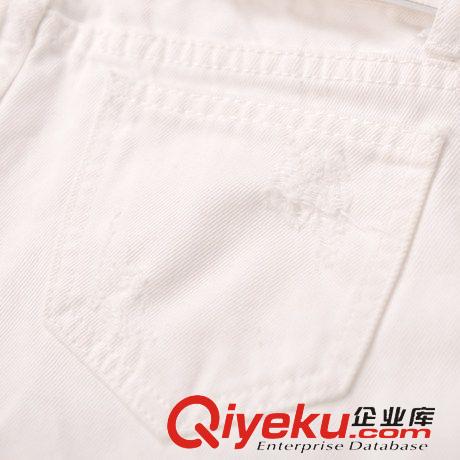 牛仔褲 2015夏季新品 時(shí)尚百搭全棉白色卷邊修身牛仔短褲 女原始圖片3