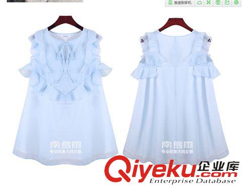 T恤、打底衫 2015夏季新款歐美大碼女胖mm顯瘦純色花邊無袖連衣裙原始圖片2