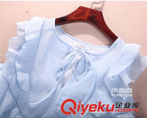 T恤、打底衫 2015夏季新款歐美大碼女胖mm顯瘦純色花邊無袖連衣裙原始圖片3