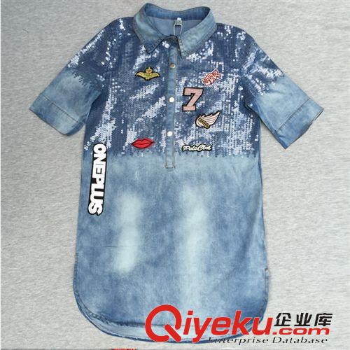 襯衫、系列 2015夏季新薄牛仔打結襯衫女復古修身百搭短袖蕾絲花邊小外套