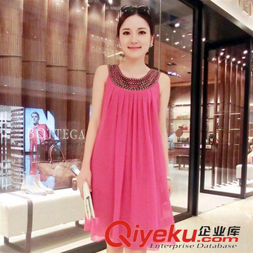 孕婦裝系列 2015夏季新款時尚休閑大碼孕婦裝連衣裙  圓領短袖釘珠裙