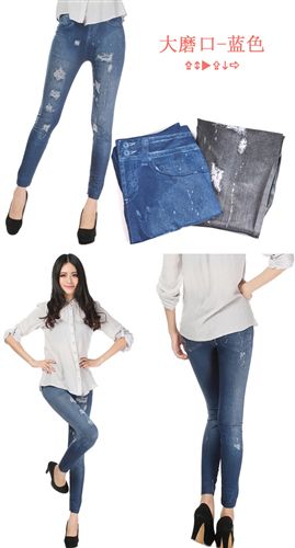 2015夏季新品 2015春季女裝新款 無縫印花彈力仿牛仔褲 顯瘦修身韓版九分打底褲原始圖片2