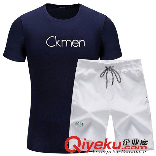 New!短袖套裝 男式運動套裝夏季新款 撞色拼接休閑運動服 立領短袖短褲休閑套裝