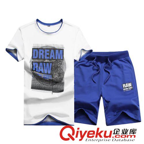 New!短袖套裝 夏季運動套裝男 撞色男式休閑運動服 情侶款印花短袖t恤短褲套裝原始圖片2