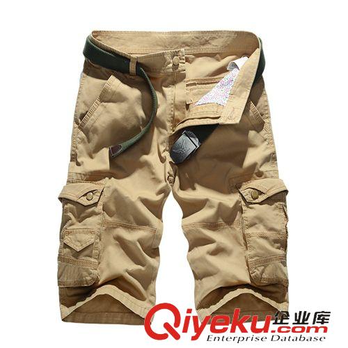 夏季短褲 外貿夏季戶外男式休閑短褲 純棉純色工裝短褲 大碼寬松多袋中褲男原始圖片2