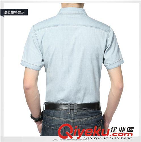 短袖襯衫 男式襯衫2015夏季新款 韓版時(shí)尚修身牛仔短袖襯衫 純棉休閑寸衫男原始圖片2