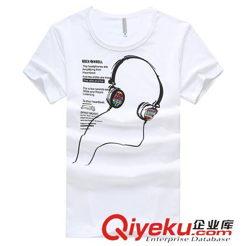 t恤 廠家批發(fā)運(yùn)動(dòng)短袖t恤 耳機(jī)圖案圓領(lǐng)t恤男 純棉多色半袖夏裝打底衫原始圖片2
