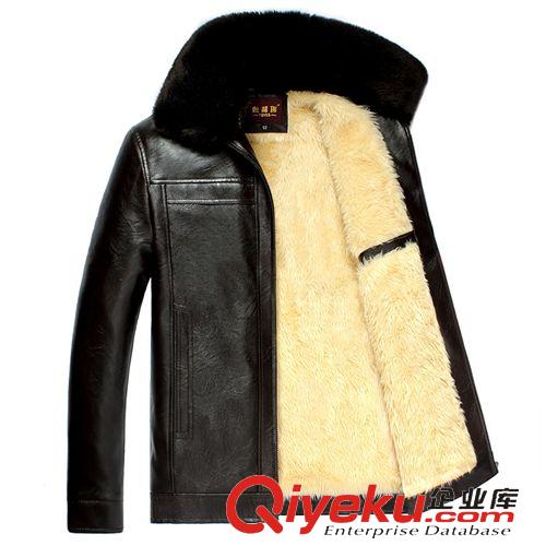 男式PU皮衣 中老年男皮衣毛領(lǐng)外套男式夾克加絨加厚皮夾克冬裝外套原始圖片2