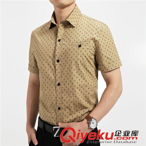 襯衫系列 2015夏裝新款修身短袖襯衫男 薄款休閑全棉印花男式襯衣