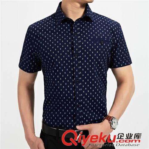 襯衫系列 2015夏裝新款修身短袖襯衫男 薄款休閑全棉印花男式襯衣