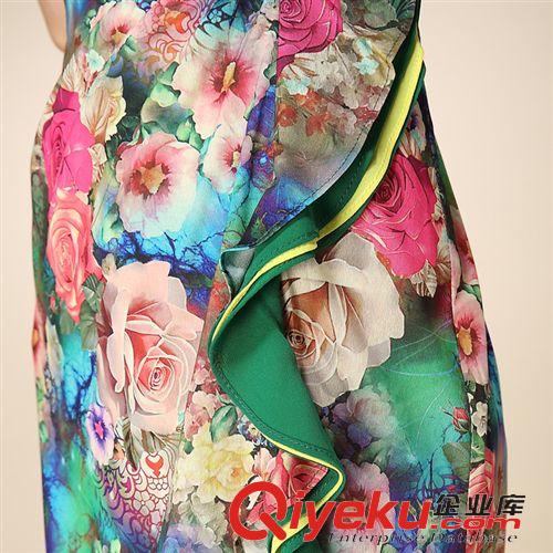 6月1期 實(shí)拍2015夏季韓版修身包臀仿桑蠶絲綢緞?dòng)』ǘ绦錃赓|(zhì)真絲連衣裙原始圖片2