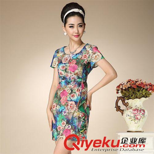 6月1期 實(shí)拍2015夏季韓版修身包臀仿桑蠶絲綢緞?dòng)』ǘ绦錃赓|(zhì)真絲連衣裙原始圖片3