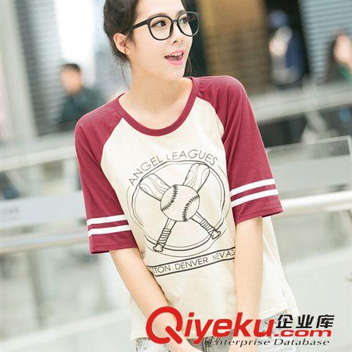 4月新款1期 實拍2015夏裝新款棒球寬松短袖t恤韓版純棉女裝上衣學生T恤批發原始圖片2