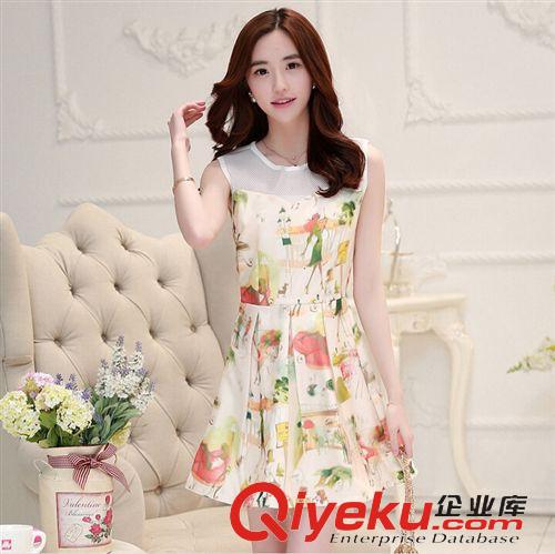 4月新款1期 2015夏季女裝新款韓版無袖修身顯瘦淑女氣質套頭3D印花立體連衣裙原始圖片2