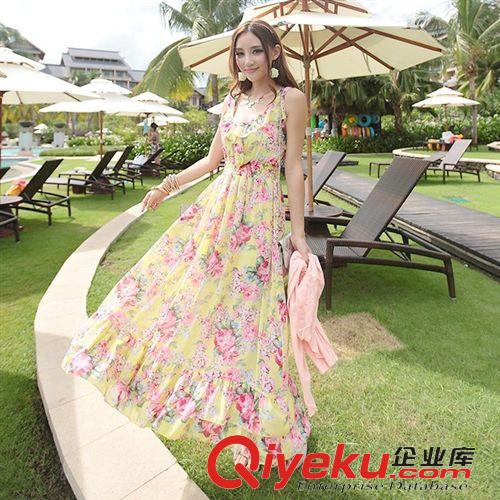 連衣裙 2015夏季女裝新款荷葉邊雪紡長裙顯瘦海邊度假連衣裙 沙灘裙 長裙原始圖片2