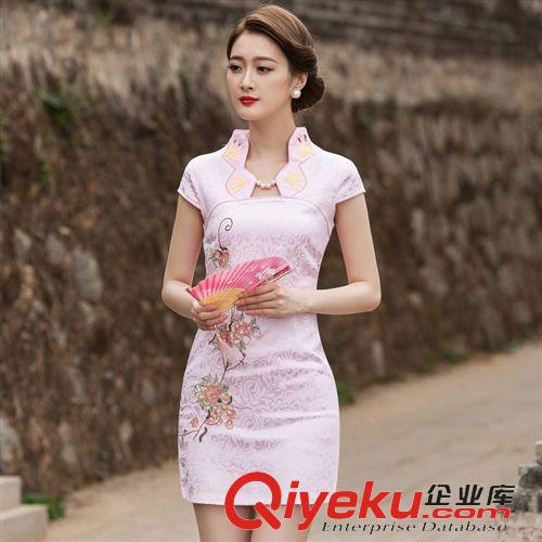 旗袍  名族風(fēng) 2015新款夏季時(shí)尚改良旗袍連衣裙日常顯瘦修身旗袍短款禮服批發(fā)