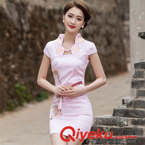 旗袍  名族風(fēng) 2015新款夏季時(shí)尚改良旗袍連衣裙日常顯瘦修身旗袍短款禮服批發(fā)原始圖片3