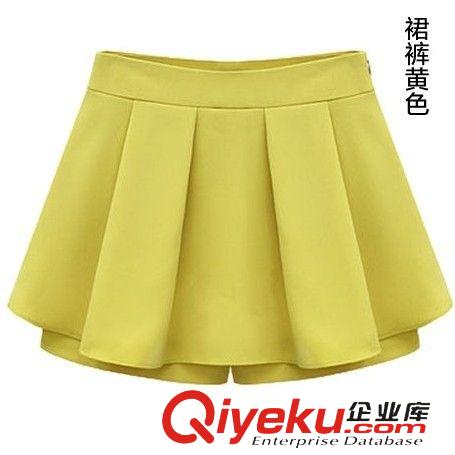 短裙 短褲 2015新款韓版休閑短褲大碼雪紡百褶短裙褲女中腰修身顯瘦熱褲子原始圖片2