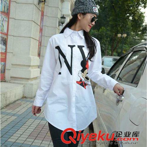 襯衫 2015春季女裝新款時(shí)尚可愛(ài)印花圖案修身隨意百搭女式中長(zhǎng)款襯衣原始圖片3