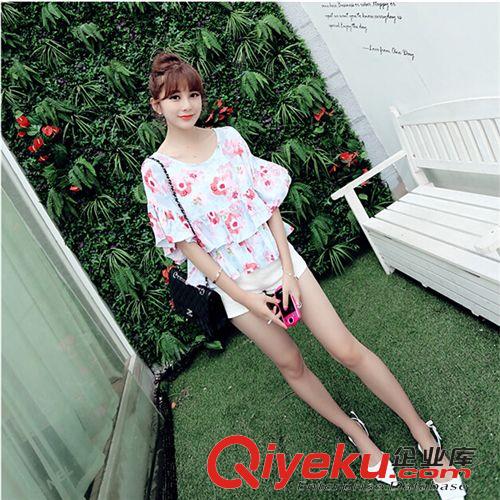 蕾絲衫/雪紡衫 2015夏季新品大碼女裝 甜美時(shí)尚圓領(lǐng)蝙蝠俠棉麻雪紡衫短袖上衣原始圖片2