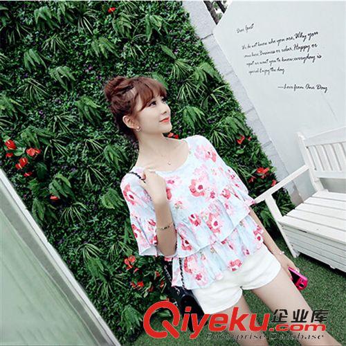 蕾絲衫/雪紡衫 2015夏季新品大碼女裝 甜美時(shí)尚圓領(lǐng)蝙蝠俠棉麻雪紡衫短袖上衣原始圖片3