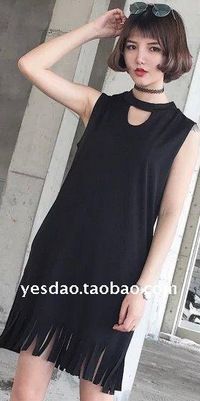6月5號新款 夏季新款 韓國獨特領(lǐng)口個性設(shè)計 超范兒流蘇拼接女式背心連衣裙原始圖片3