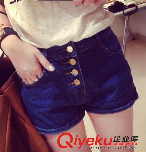 女式下裝 2015韓國新款深藍色四粒扣牛仔短褲女顯瘦彈力牛仔褲