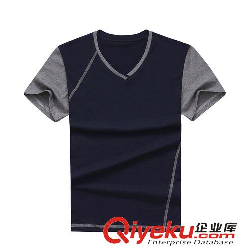 上裝 男式短袖t恤2015夏季新款青少年男裝拼色純棉v領T恤衫廠家批發原始圖片2