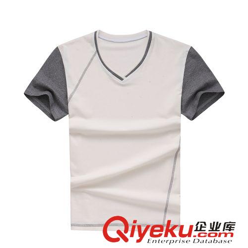 上裝 男式短袖t恤2015夏季新款青少年男裝拼色純棉v領T恤衫廠家批發原始圖片3
