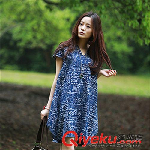 棉麻專區(qū) 2015新款韓版寬松大碼連衣裙 亞麻女裝 夏季 一件代發(fā)原始圖片3