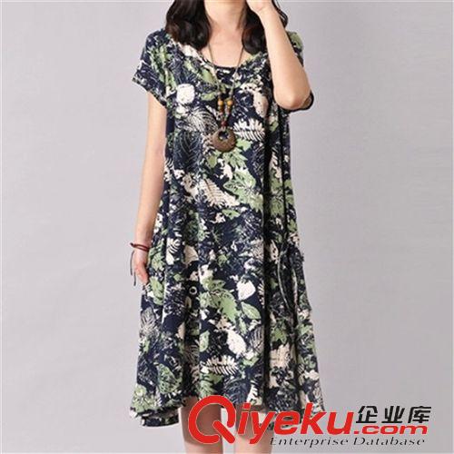 棉麻專區 2015夏季新款韓版大碼女裝 寬松棉麻連衣裙 一件代發