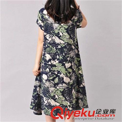 棉麻專區 2015夏季新款女裝韓版大碼寬松中長裙 棉麻印花文藝連衣裙原始圖片3