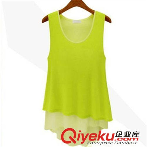 蕾絲/雪紡衫 夏裝新品女裝 糖果色百搭拼接假兩件吊帶背心雪紡裙打底衫原始圖片2