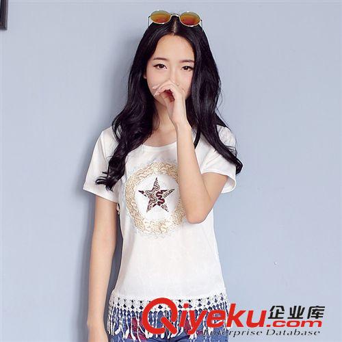 T恤/打底衫 夏季新款韓版女裝流蘇圓領(lǐng)t恤女顯瘦潮