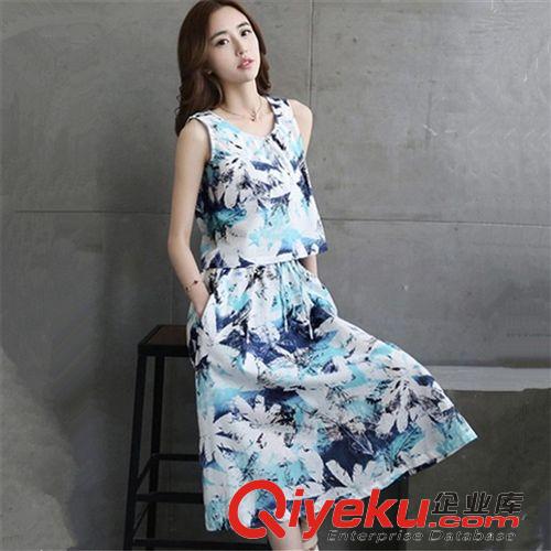 裙套裝 2015夏季新款女裝休閑棉麻短袖氣質(zhì)連衣裙 時(shí)尚兩件套套裝