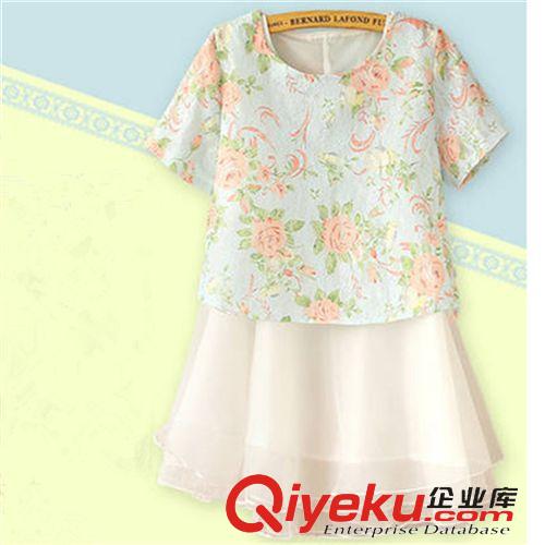 裙套裝 2015新款夏季女裝 甜美圓領歐根紗背心兩件套 一件代發原始圖片3
