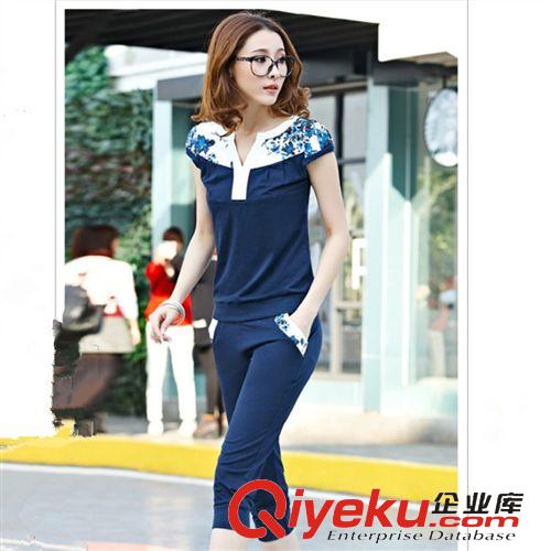 褲套裝 2015夏季新款女式兩件套休閑套裝女 時尚印花運動服原始圖片2