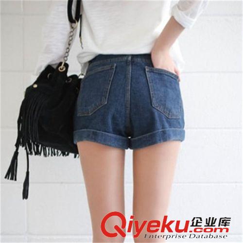 牛仔專區 夏潮韓版黑白色褲子 顯瘦胖mm加大碼女高腰牛仔短褲原始圖片2