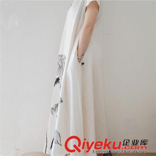 棉麻專區 2015新款夏季女裝 短袖水墨印花長裙 寬松dmmm連衣裙原始圖片3