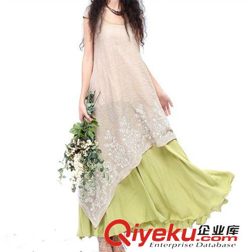 棉麻專區 2015新款夏季女裝 短袖水墨印花長裙 寬松dmmm連衣裙