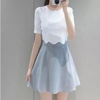 連衣裙 2015春裝新款女裝韓版兩件套印花雪紡連衣裙 半裙加上衣