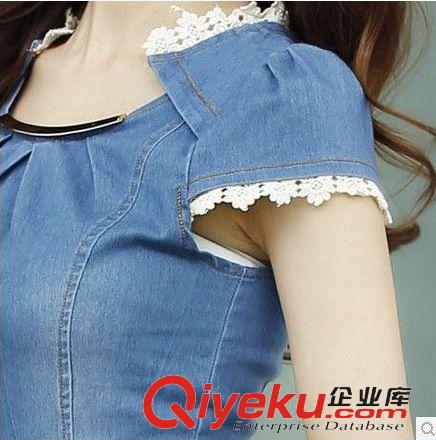 2015.5.1新款 2015新款牛仔連衣裙修身包臀短袖蕾絲連體裙夏裝牛仔一步裙原始圖片2