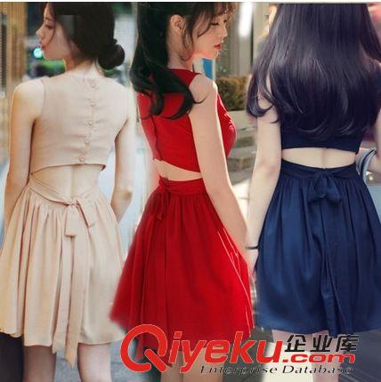 2015.5.11新款 2015夏季女韓版修身紅色性感顯瘦無袖露背心裙子收腰雪紡連衣裙