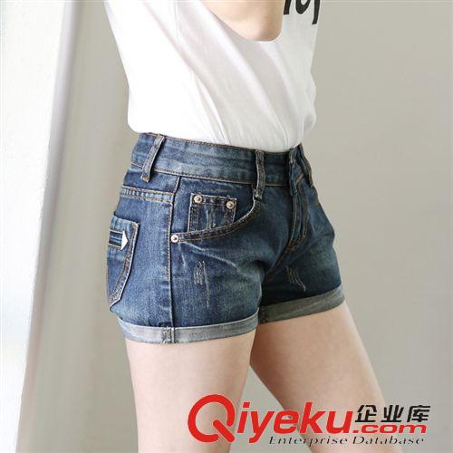 2015.5.18新款 2015影視韓模實拍款春夏百搭簡版黑色牛仔短褲女顯瘦 翻邊時尚