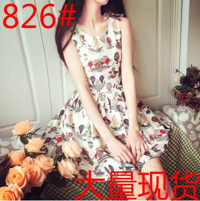 2015.5.21新款 2015韓國名媛淑女立體蝴蝶結(jié)抽象圖案復(fù)古顯瘦打底連衣裙