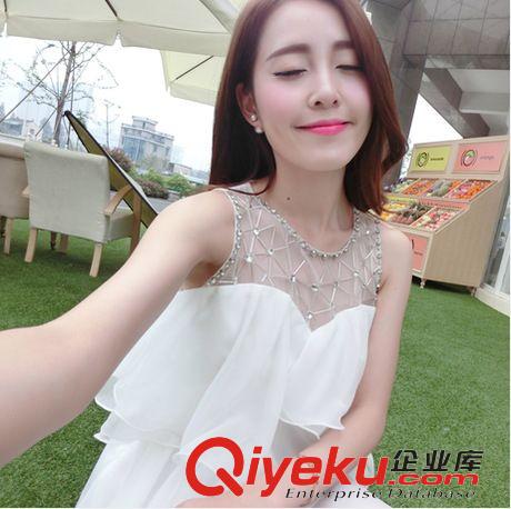 2015.5.26新款 2015新款韓版gd定制白色釘珠蛋糕裙雪紡裙連衣裙女抹胸裙