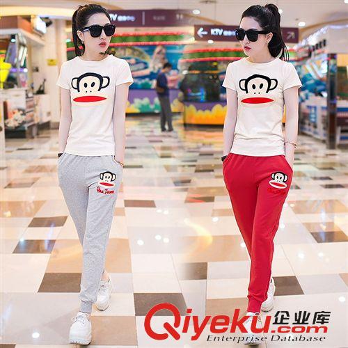  4月27日上新 夏裝新款女士大碼兩件套修身短袖上衣長(zhǎng)褲大嘴猴休閑運(yùn)動(dòng)套裝女夏