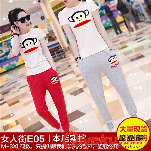  4月27日上新 夏裝新款女士大碼兩件套修身短袖上衣長(zhǎng)褲大嘴猴休閑運(yùn)動(dòng)套裝女夏原始圖片3