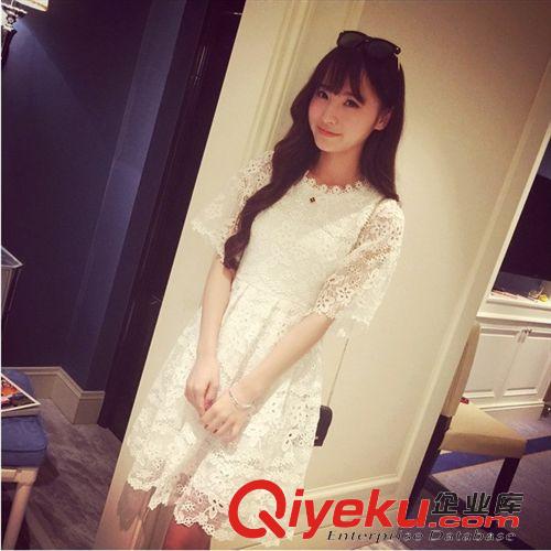  4月22日上新 蕾絲連衣裙勾花鏤空夏季女裝2015新款韓版修身顯瘦短袖高腰連衣裙原始圖片2