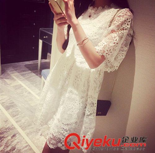  4月22日上新 蕾絲連衣裙勾花鏤空夏季女裝2015新款韓版修身顯瘦短袖高腰連衣裙原始圖片3